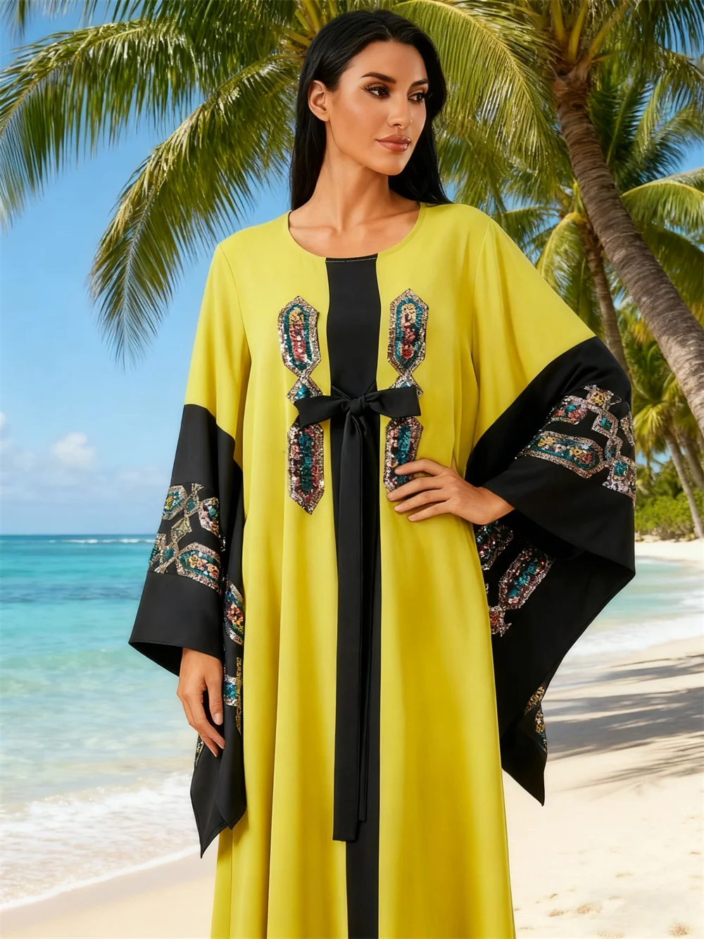 

Femme Musulmane Vestidos Sequin Abaya Dubai Kaftan Women Muslim Bow Maxi Dress Turkey Kebaya Caftan Marocain Robe Islam Jalabiya