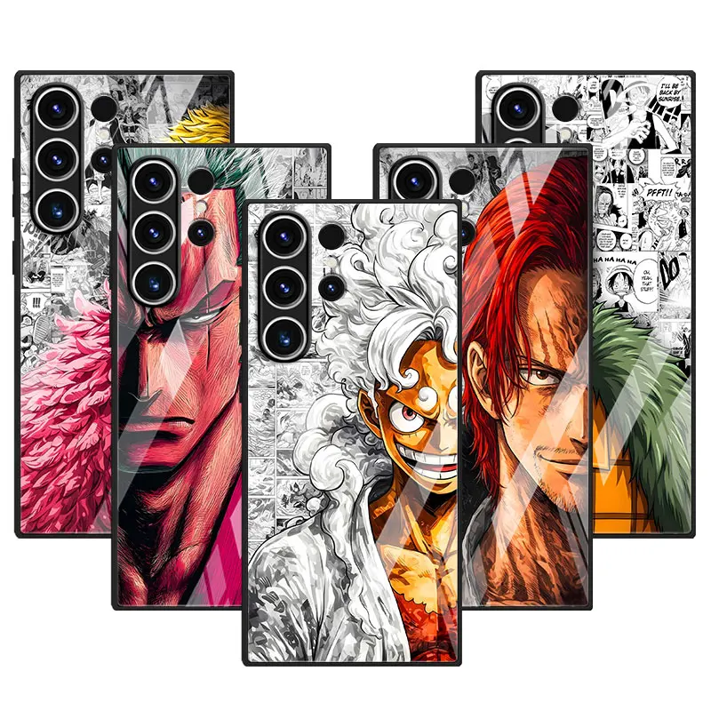 Tempered Glass Case for Samsung Galaxy S26 S24 S22 S23 S25 S20 FE S9 S10 S21 Ultra S8 Plus Shanks Luffy Doflamingo Phone Cover