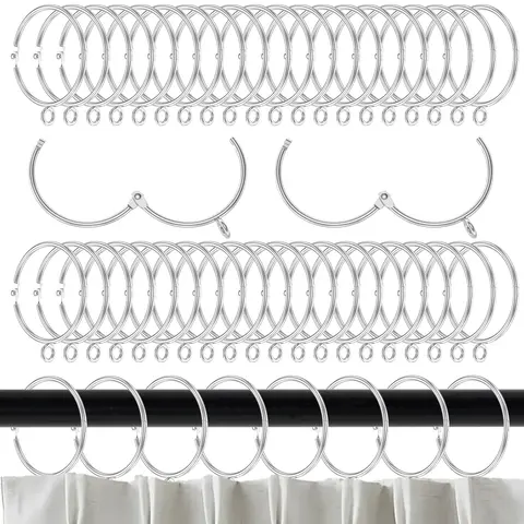100/50Pcs Metal Curtain Ring with Eyelet 1.5/1.77/1.97 Inch Inner Shower Curtain Ring Openable/No Openable Curtains Holder Hooks