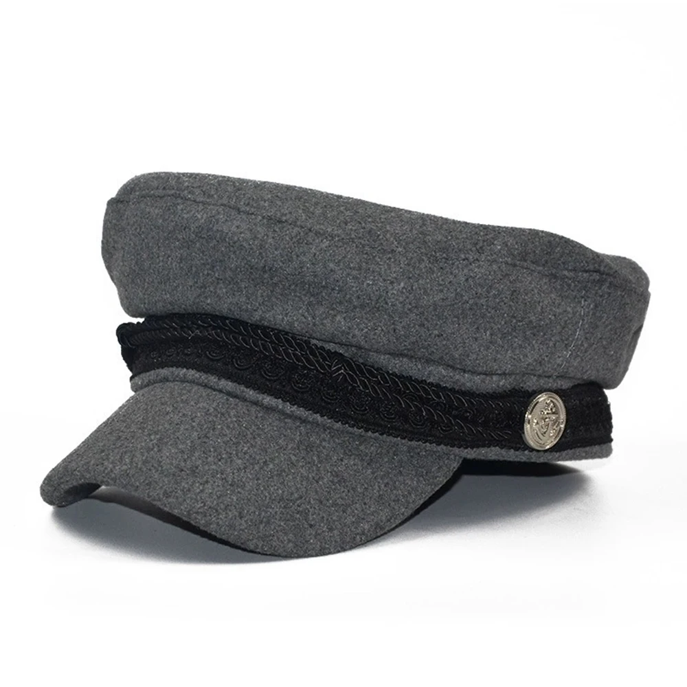 Fashion Women Men  Spring Autumn Sailor Black Ladies Beret Top Captain Cap Travel  Octagonal Hat