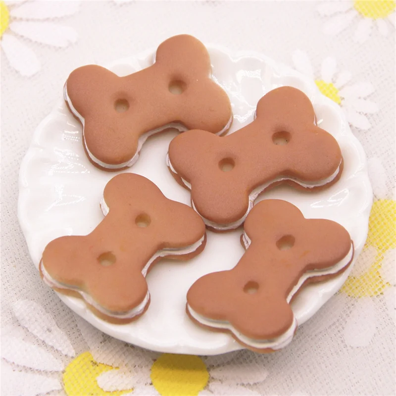 Dog Bone Biscuit 10PCS 16x20mm Resin Flatback Cabochon Miniature Food Art Supply Decoration Charm Craft