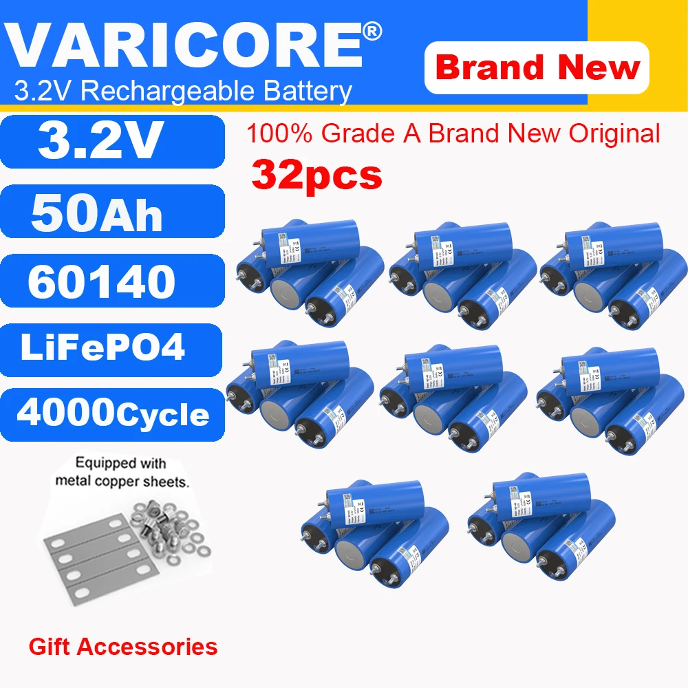 

VariCore 3,2 В 50 Ач LiFePO4 Аккумулятор 60140 Литий-железо-фосфатный аккумулятор для 12 В 24 В 36 В Автомобильная тележка для гольфа в гольфе Потешествие в кемпинге