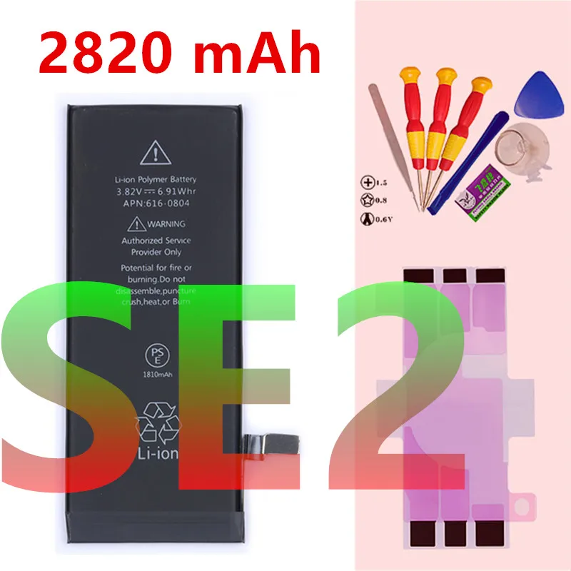 New Battery For iPhone SE 2020 Health 100% Zero Cycle + Free Tools Best 2820mAh Replacement A2296 A2275 A2298 SE2 Batteria