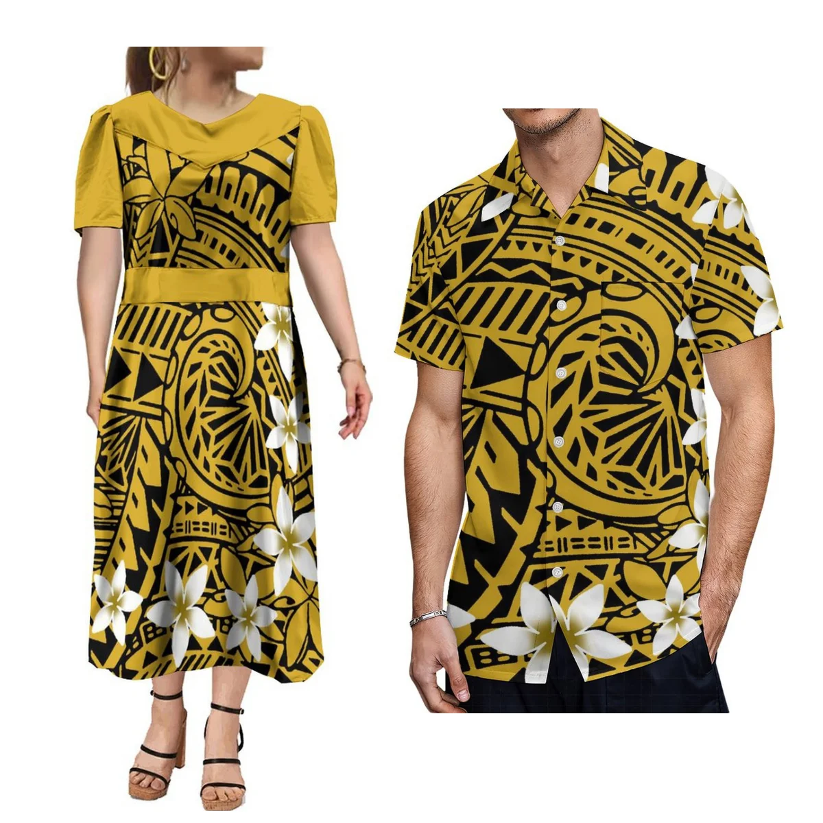 

Support The Design Of New Mumu Women'S V-Neck Short-Sleeved Dress Micronesian National Clothing Men'S Aloha Shirt Couple Suit