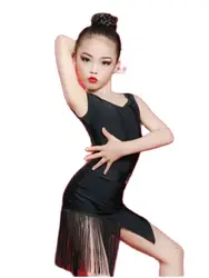 1pcs/lot children summer black latin dancing dress girl sexy solid cha cha tango dance dress