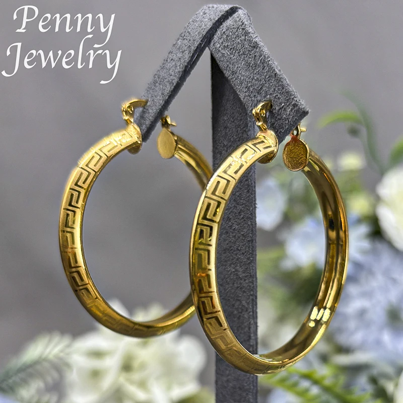 Big Round 18K Gold Plated Hoop Earrings for Women Copper Vintage Circle Earring Party Wedding Gifts Italian African Jewelry Sets