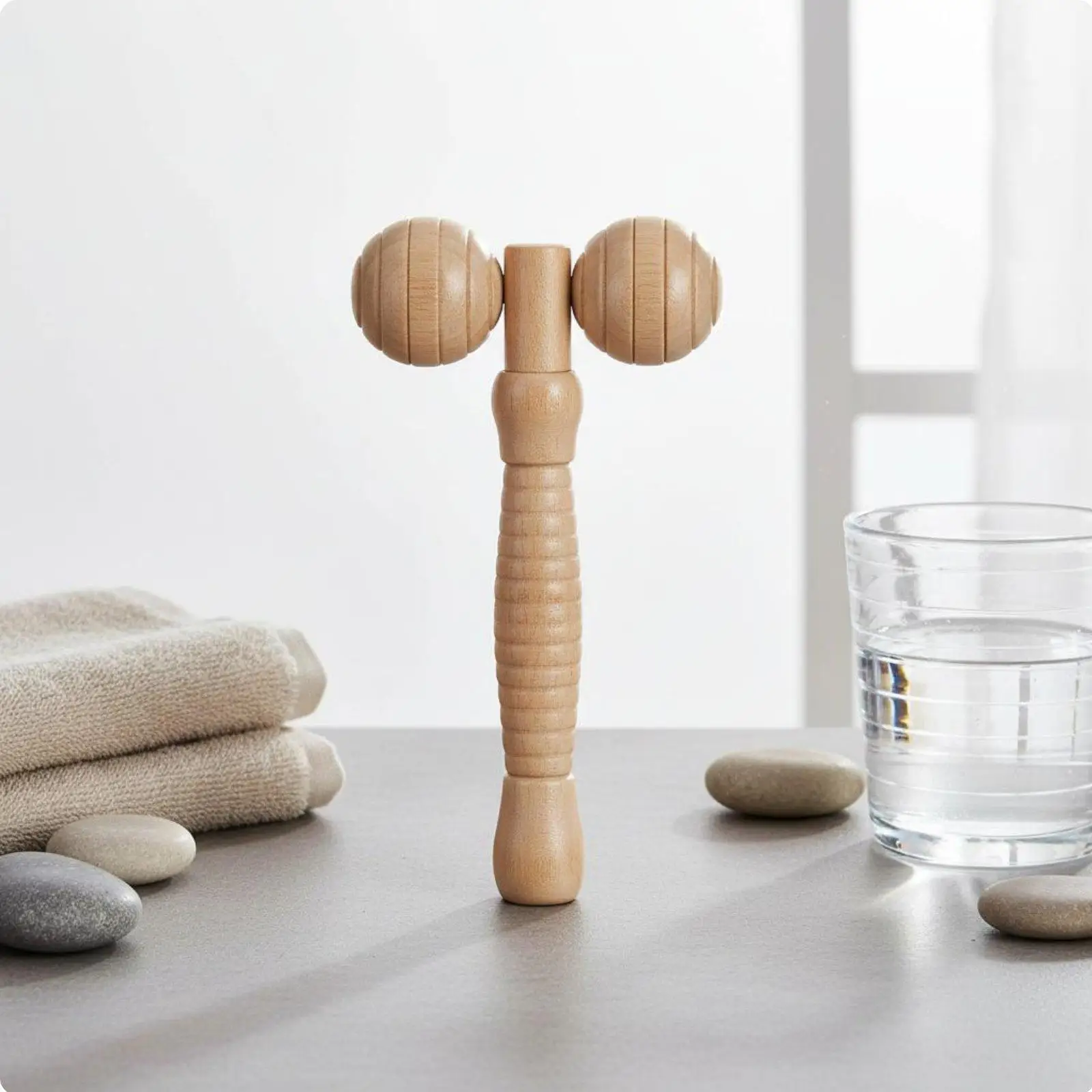 Handheld Hardwood Massage Roller for Circular Motion Therapy on Sensitive Areas Flexible Use