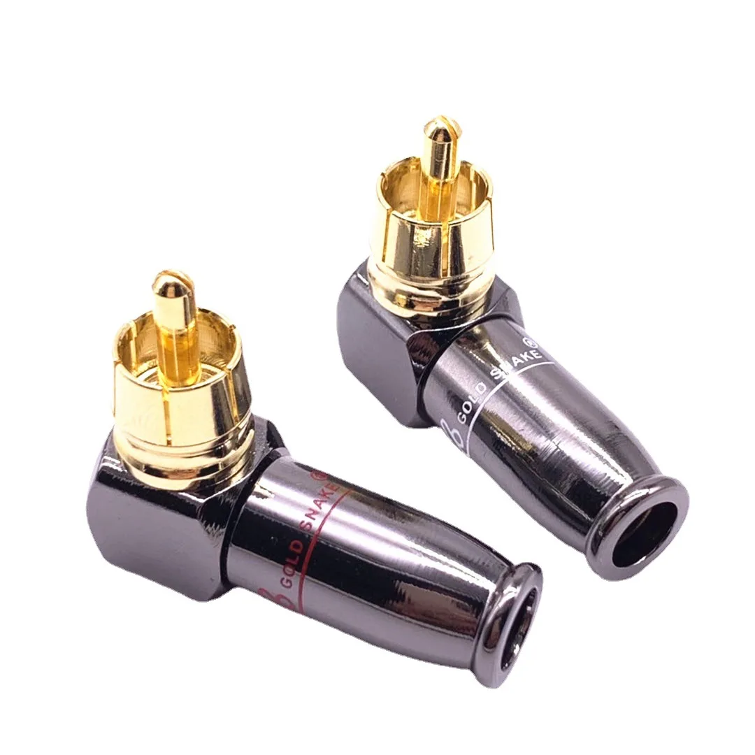 2pcs/1pair 90 Degree Snake King RCA L-shaped Gun Black Gold Plated Right Angle RCA Male Plug Audio Video Connector Soldering