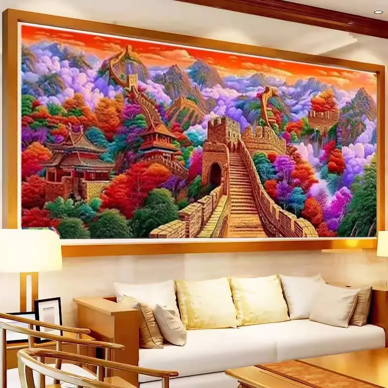 

9ct 180X75CM The Great Wall Embroidery DIY Chinese Style Printed Kits Cross Stitch Needlework Set Home Decor Crafts
