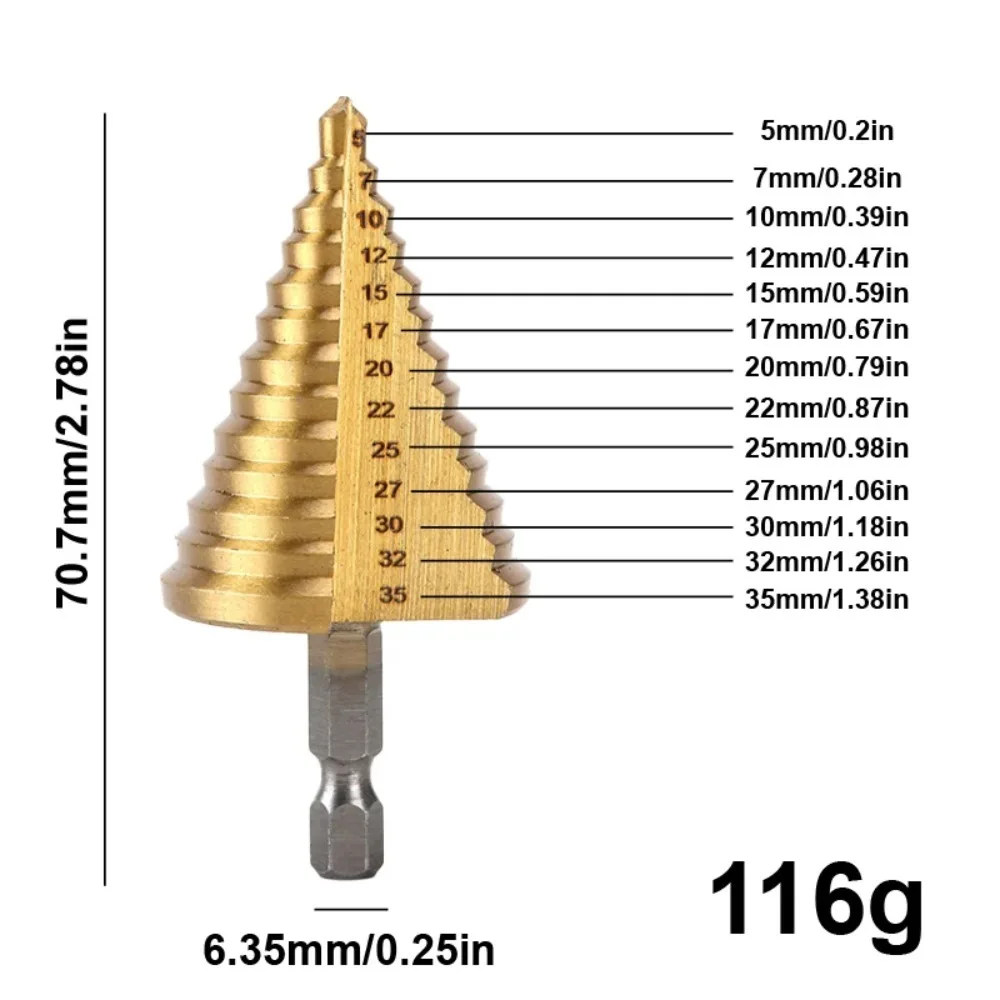 Wiertło stopniowe z tytanowym powłokowaniem, trzpień sześciokątny, 3-13/35mm 4-12/20/32mm, wielofunkcyjne wiertło pagoda, wiertło nieregularne, narzędzie do wiercenia — zdjęcie 4