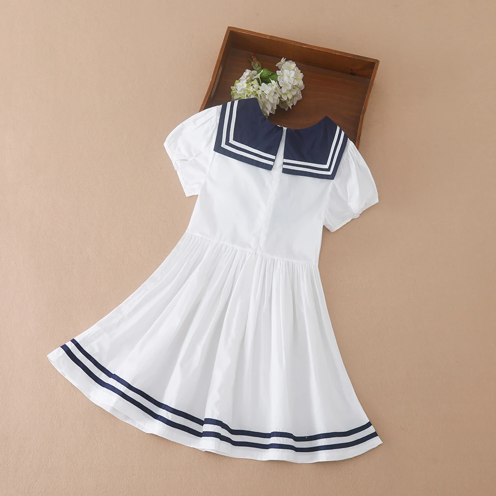 Girls Summer Dress 100% Cotton Turn-Down Collar Clothes Children Preppy Style Dresses with Bow for School Kids 5-12 Years