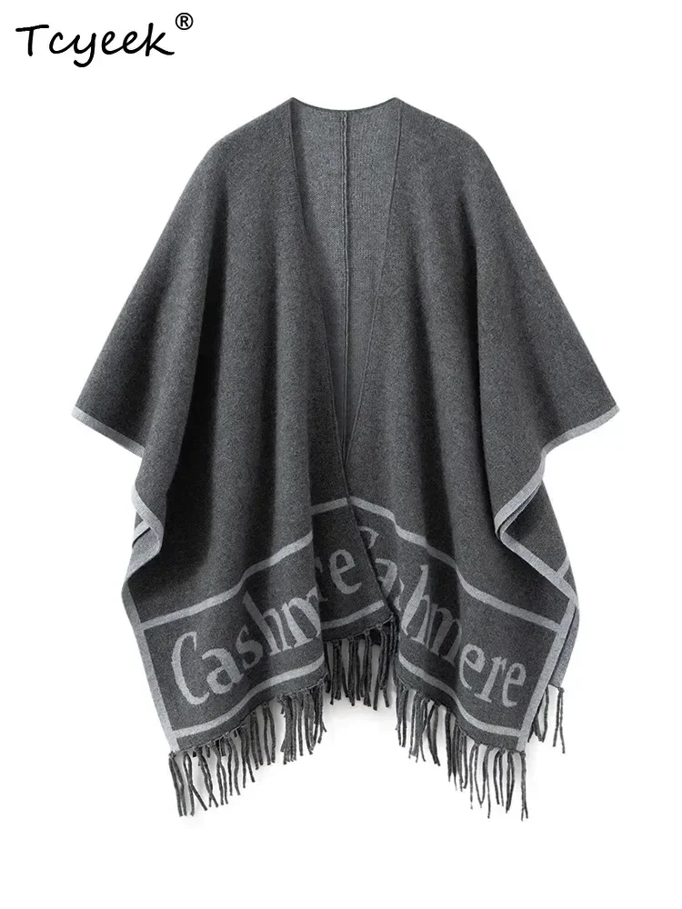 Fashion Women Shawl Sweater 100% Cashmere Shawl Warm Female Mixed-use Cloak Autumn Winter Scarf French Tassel Cozy Wrap Clothing