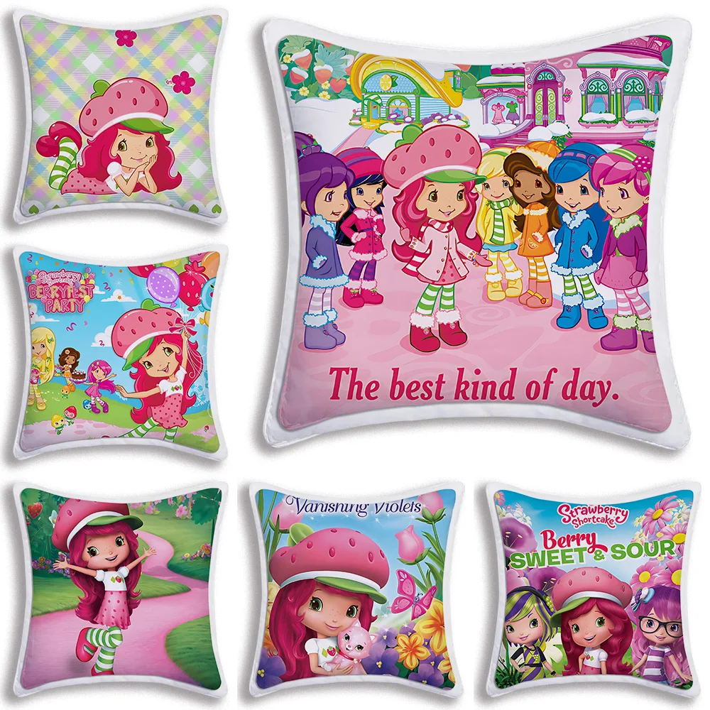 

S-Strawberry Shortcake Exquisite Pillow Covers Cartoon Sofa Decorative Home Double-sided Printing Short Plush Cute Cushion Cover