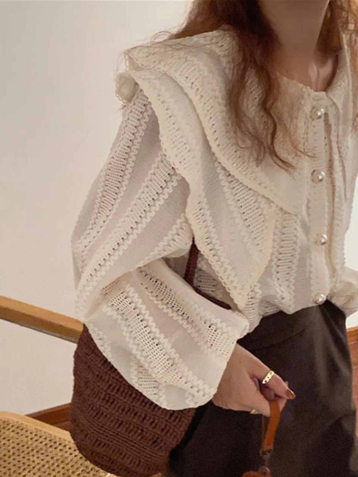 

plus Size Loose Casual Long Sleeve Lantern Sleeve Shirt Women's Spring Autumn Comfortable Polyester Fiber Button Detail