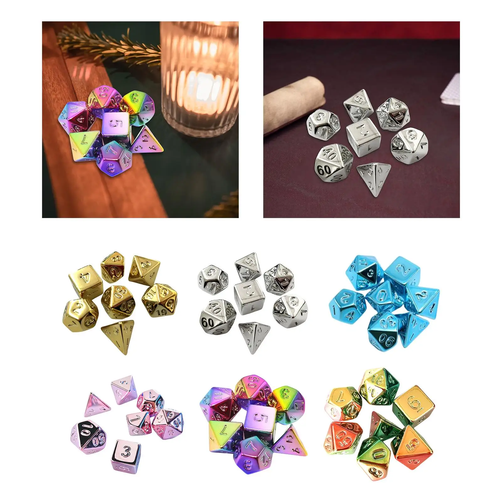 7x Multi Sided Dices, Game Dices, Party Supplies D4 D8 D10 D12 D20 Polyhedral