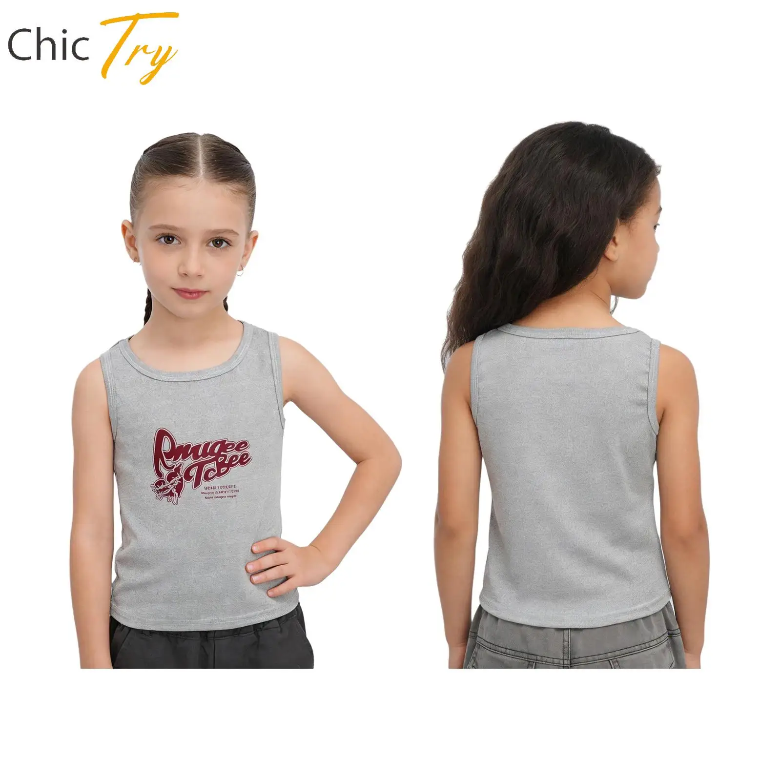 

Sleeveless Ribbed Sports Vest for Kids Girls Skateboarding Hip Hop Dance Performance Costume Crop Tank Top Yoga Tennis Clothes