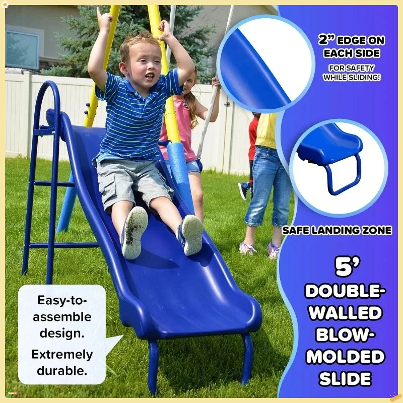 مجموعة أرجوحة الأطفال المعدنية الأولى للاستخدام الخارجي - أخضر/أبيض، مع شريحة