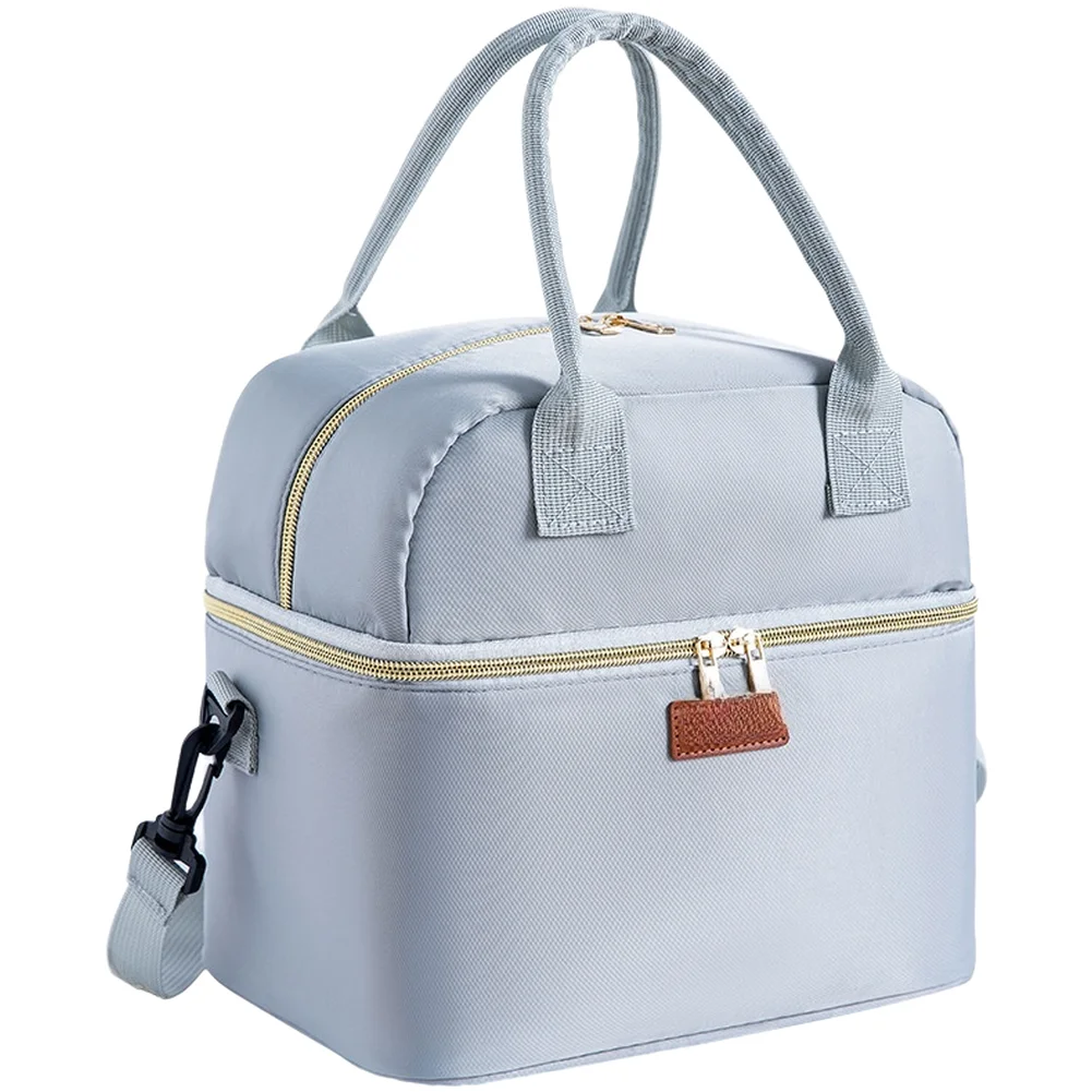 

Waterproof Double Layer Lunch Bag Insulated Thermal Food Container Portable with Comfortable Handles 27x17x23cm Oxford Material