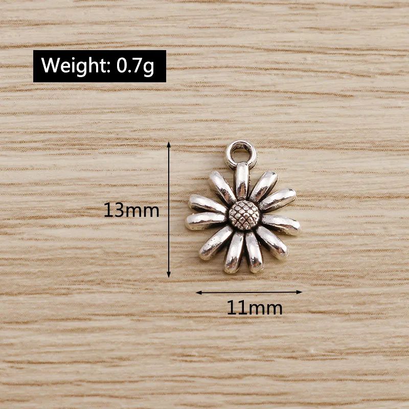 Tusember 50 Stück 11*13mm Metall-Gänseblümchen-Anhänger für Halsketten, Ohrringe, handgefertigten Schmuck, Zubehör, DIY-Bastelbedarf – Detail 1
