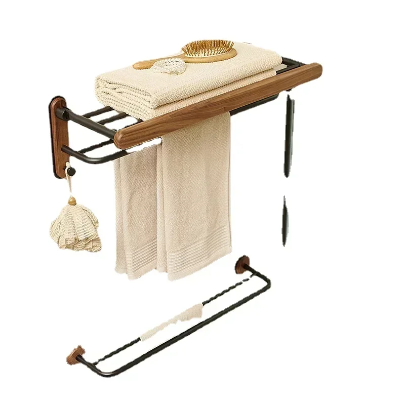 

North American Walnut Towel Holder: Nordic Storage Rack Moisture-Proof，Woodwax Oil Finish，Bathroom Hardware Essential