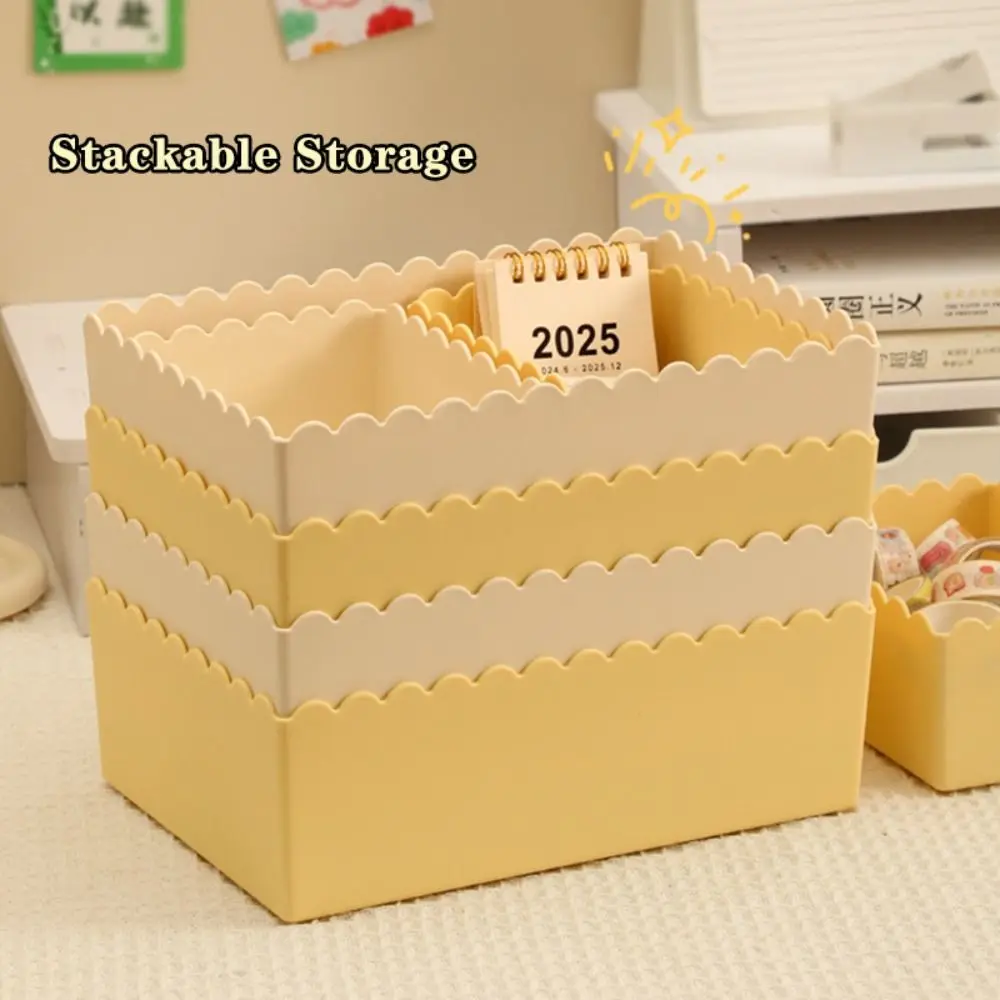 High Quality Plastic Desktop Storage Box Cream Color Stackable Desktop Organizer Storage Containers Home Office