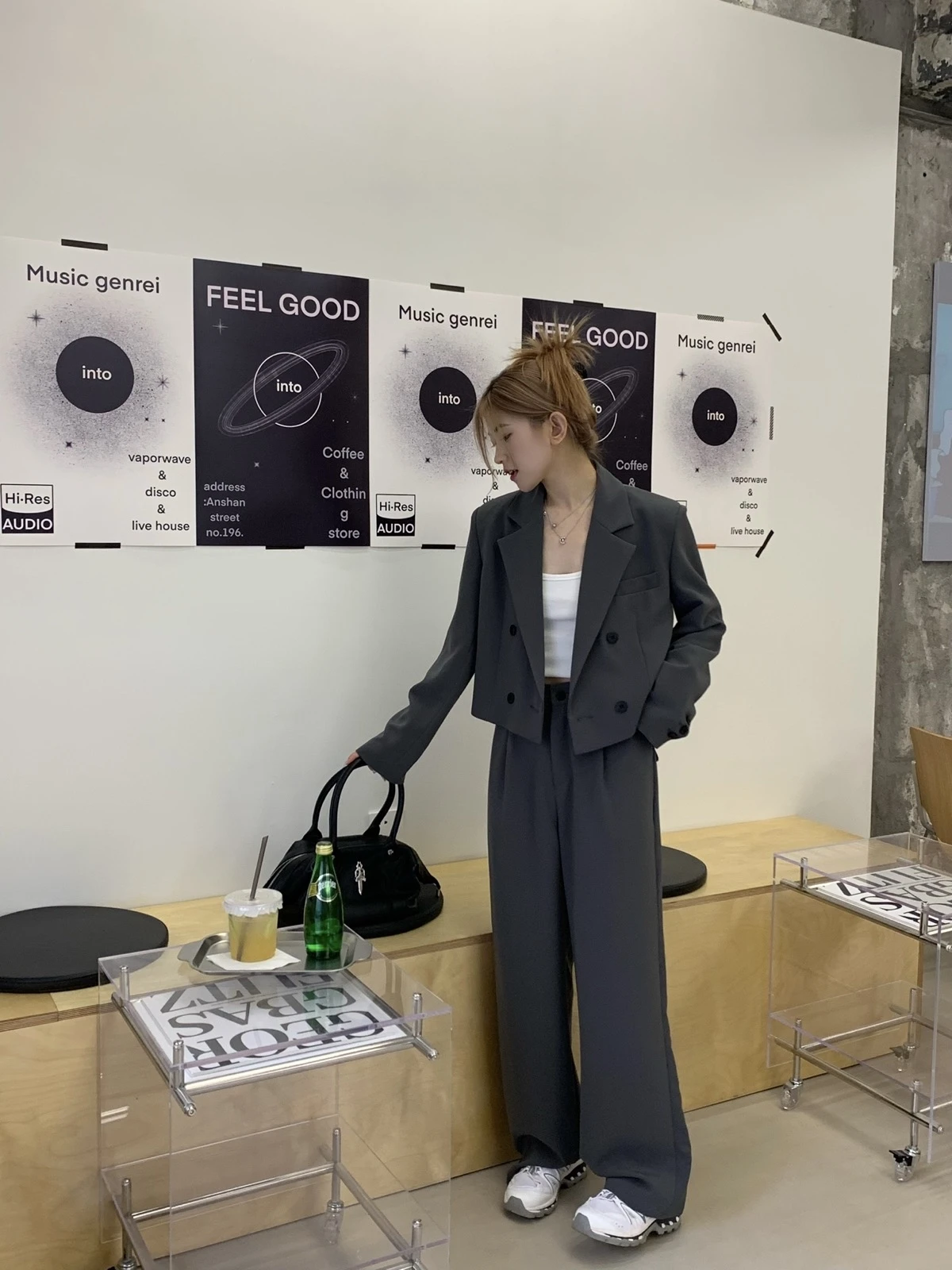 

ay Versatile Retro High Waist Pleated Wide Leg Pants Suit Women's Faion Set Casual Busin Office Wear All Match