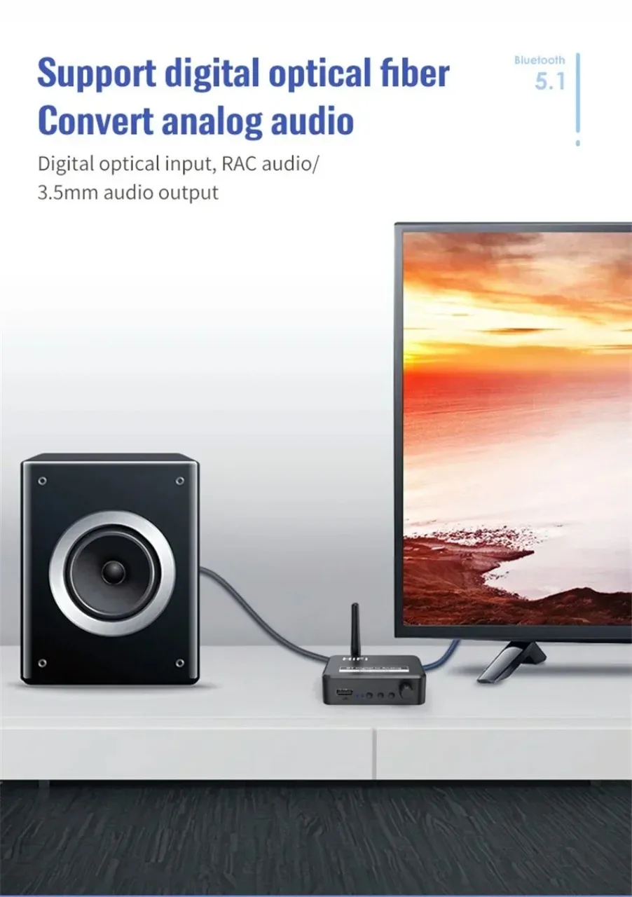 블루투스 5.0 리시버 디지털-아날로그 오디오 DAC 컨버터 어댑터 디지털 SPDIF 옵티컬 토슬링크 3.5mm 3.5 AUX 잭 RCA L/R 썸네일 2