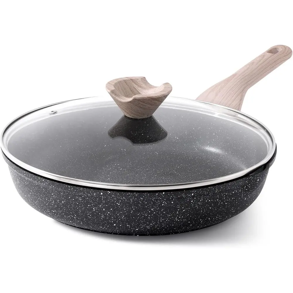 

Антипригарная большая сковорода 12,5 дюймов с крышкой, индукционная, с ручкой, которая не нагревается, совместима со всеми типами плит