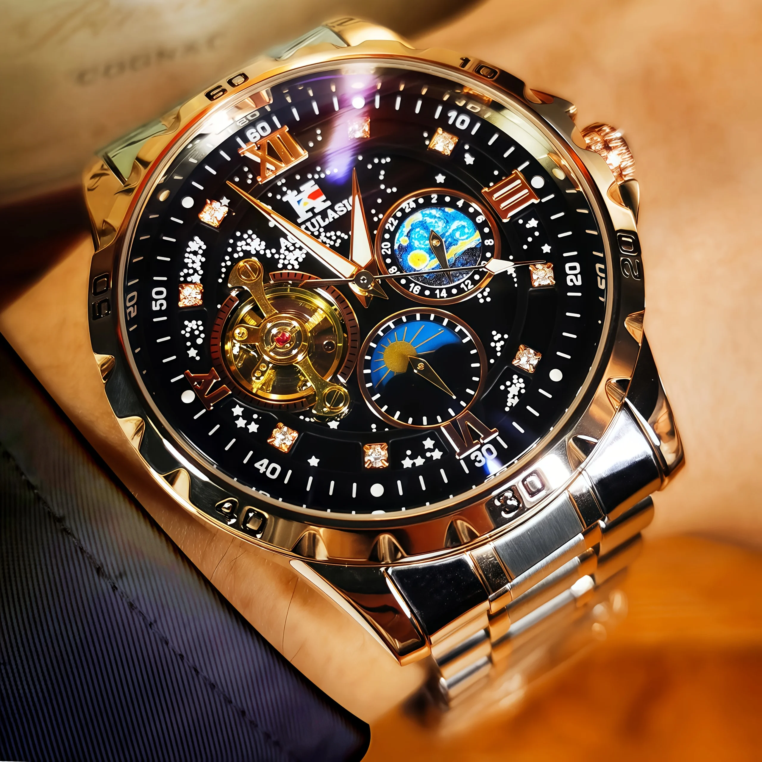Luxury fully automatic mechanical men's watch with calendar, night light and waterproof, the first choice for gift giving