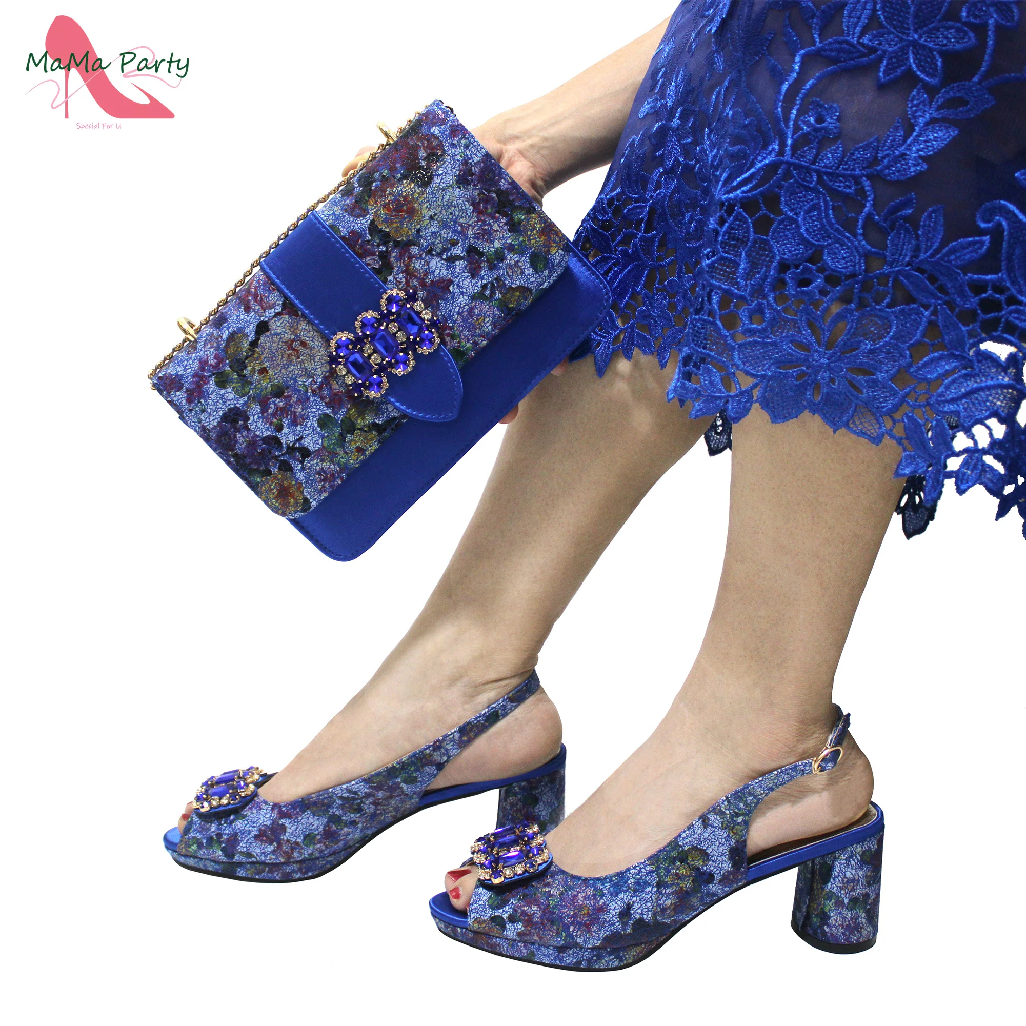 

Summer Hot Sale 2024 Italian Design Shoes Matching Bag to Match in Royal Blue Color High Quality for Wedding Party