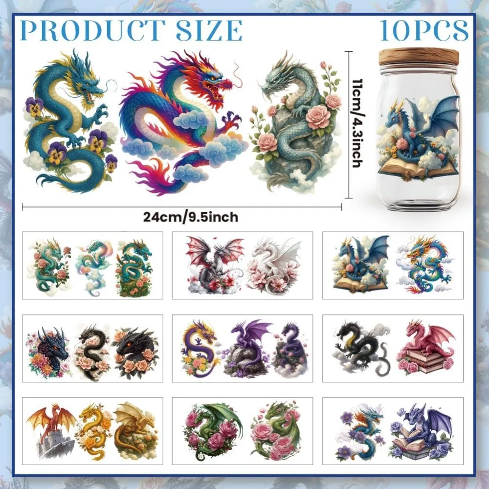 25 Pcs Dragon Cloud UV DTF Cup Wraps 10 Sheets Flying Animal Cup Wraps Decals Waterproof Rub on Transfer Stickers