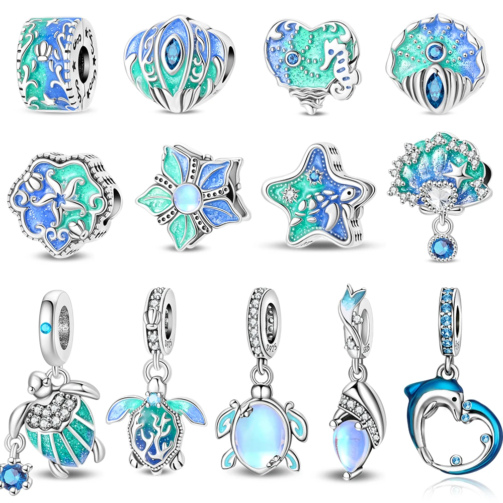 

Ocean 925 Sterling Silver Murano Glass Sea Turtle Dangle Charm Fits Original Bracelets & Necklaces Family Birthday Jewelry Gift