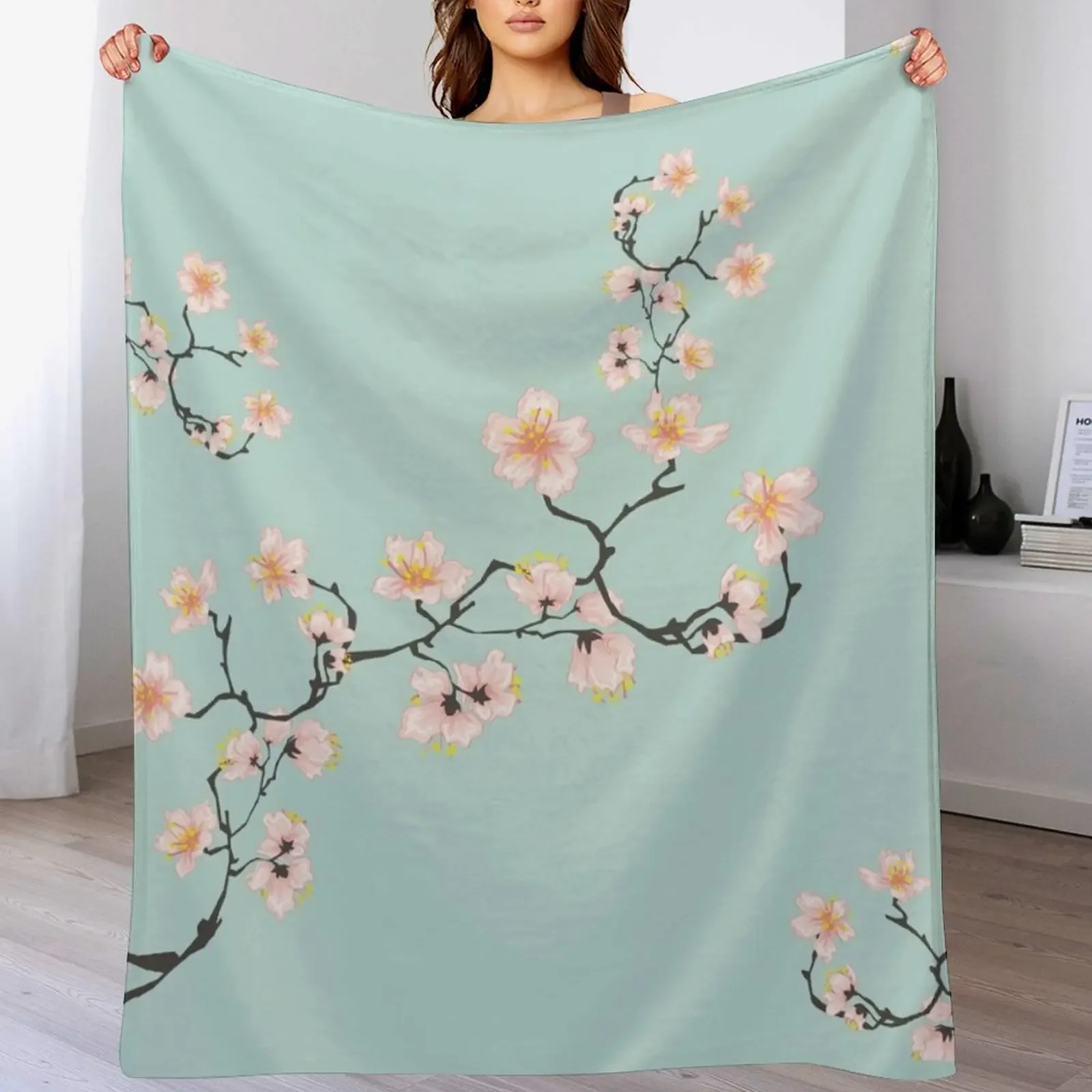 Sakura Cherry Blossoms Throw Blanket Soft Cozy Blanket for Pet Kids Adults