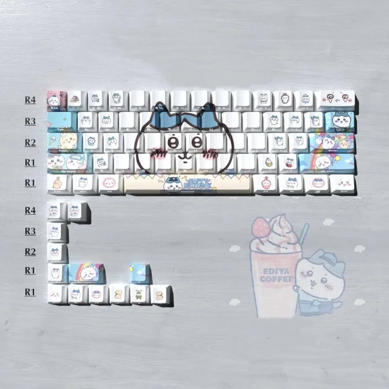 

Cartoon Chiikawa Theme Keycap 74 Keys Keycaps Set for Mechanical Keyboards Side-engraved Translucent PBT Durable Keycaps
