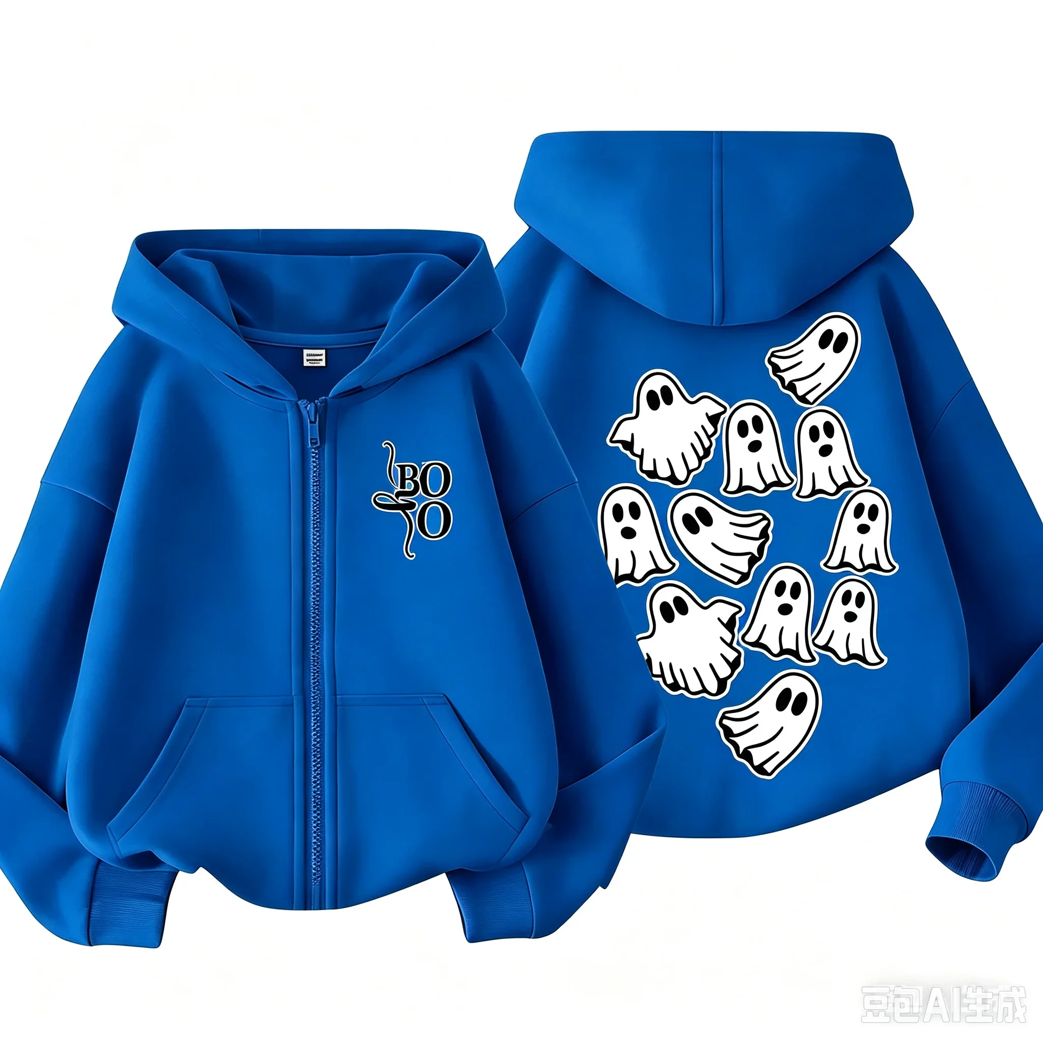 Boys Girls Zip Hooded Sweatshirt Halloween Spooky Ghost Boo Print Kids Long Sleeve Hooded Jacket Daily Holiday Casual Outerwear