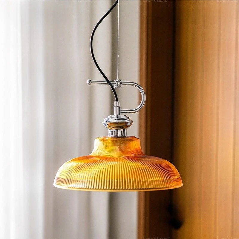 French Rotundity Orange Glass LED Pendant Lights Iron Art Ceiling Hanging Lamp Living Room Bedroom Kitchen Light