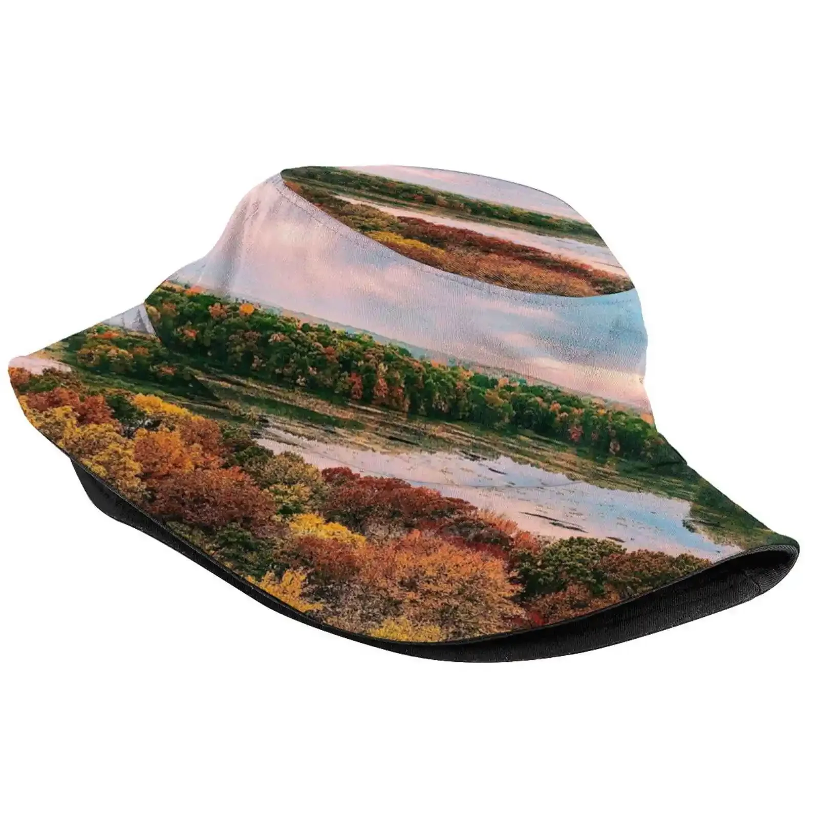 Fall From A Balloon Bucket Hat Beach Tourism Hats Breathable Sun Cap Myhouse1 Forest Hot Air Balloon Sunrise Lake Fall Colors