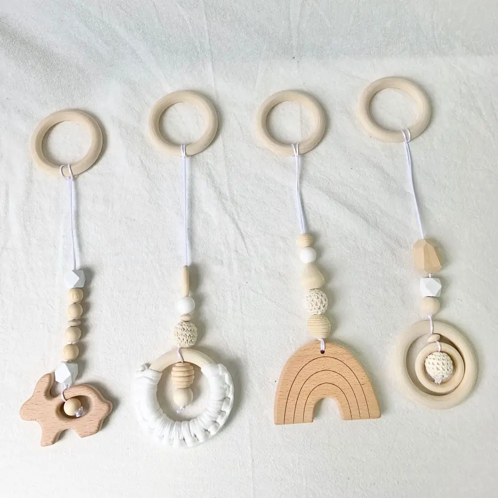 Teaching Sensory Wooden Beech Activity Gym Frame Crochet Bead Baby Gym Toys Play Frame Pendant Baby Crib Hooks Bed Rings