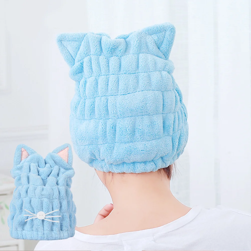 

Cat Ear Hair Drying Towel Blue Fast Absorption Quick Dry Thick Superfine Coral Fabric Travel Home Gym Use Hair-Drying Cap