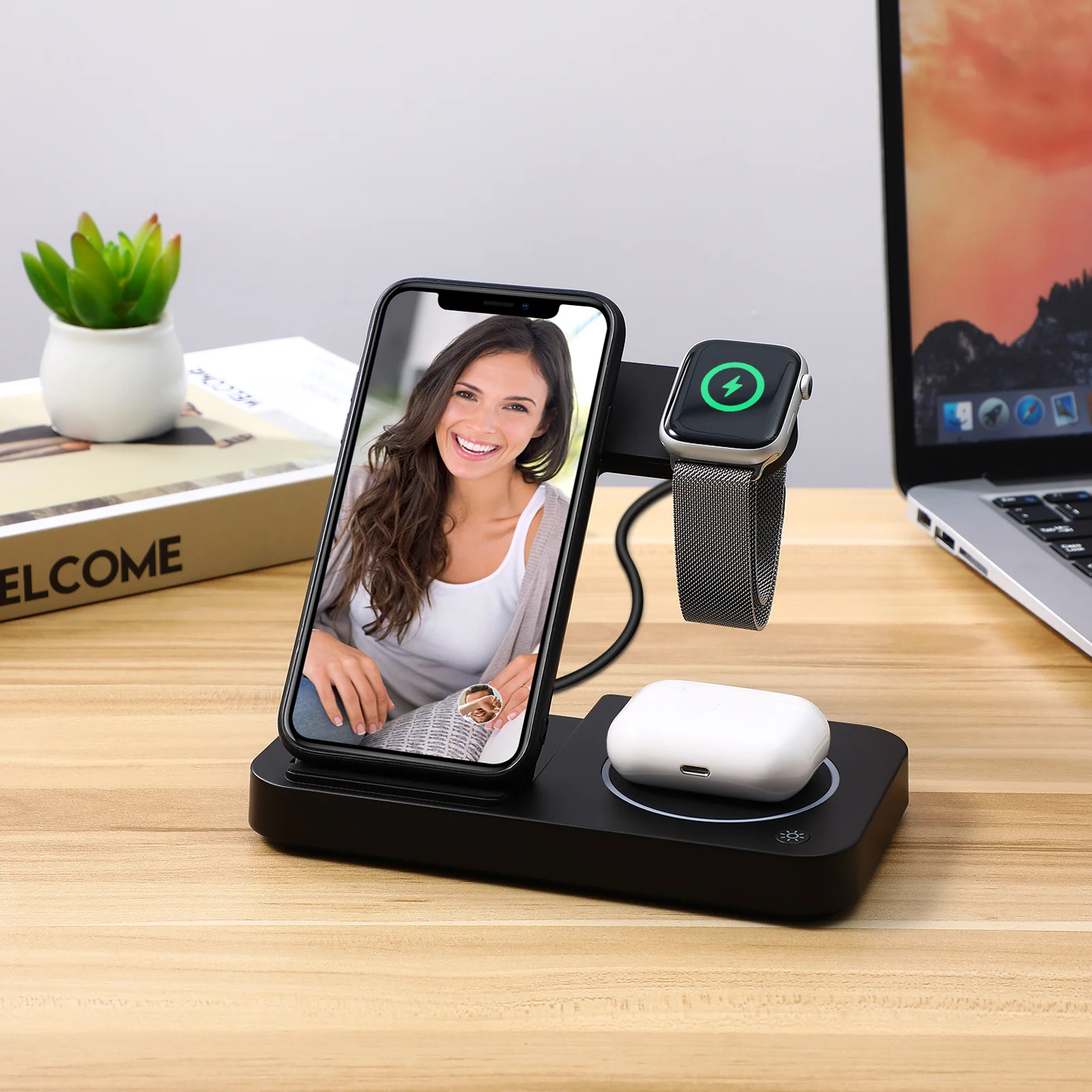 

Wireless Charging -in-1 Foldable Stand Compatible Wireless Charge Pad Dock for Phone