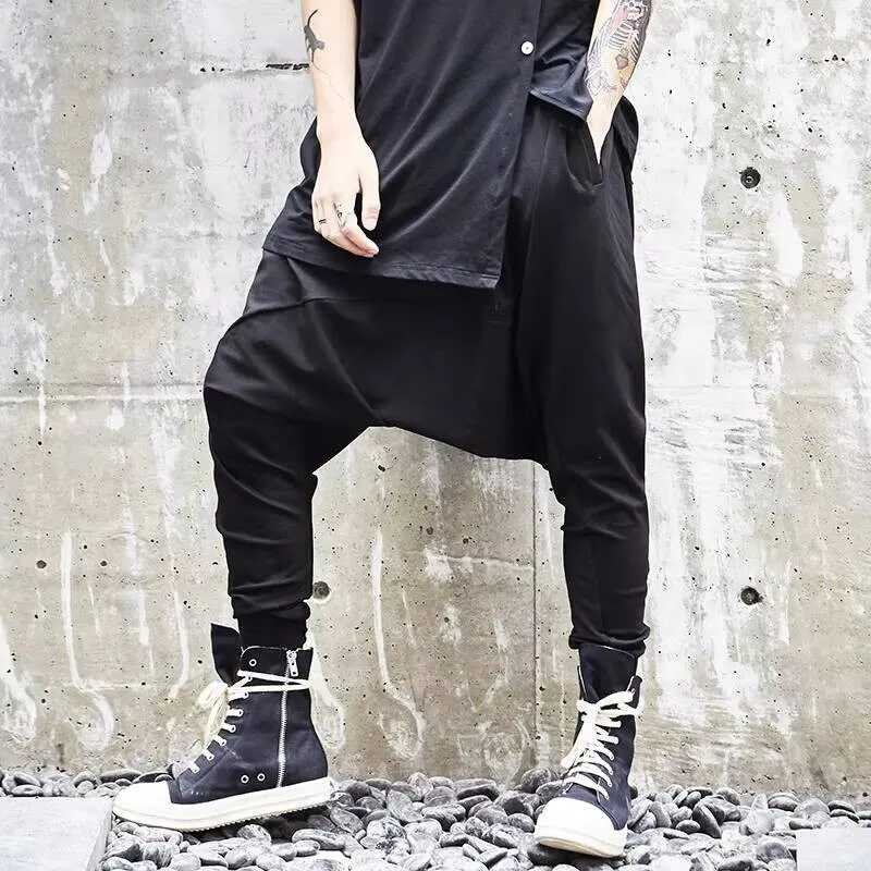 Singer Stylist Men's Stage Style Classic New Hair Dark Hanging Crotch Stitching Japanese Loose-Fitting Casual Pants
