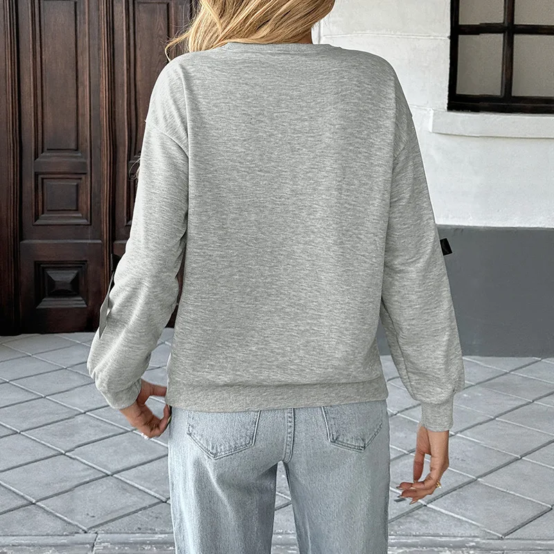 Autumn and Winter New Three-dimensional Bow Solid Color High-end Round Neck Pullover Sweatshirt