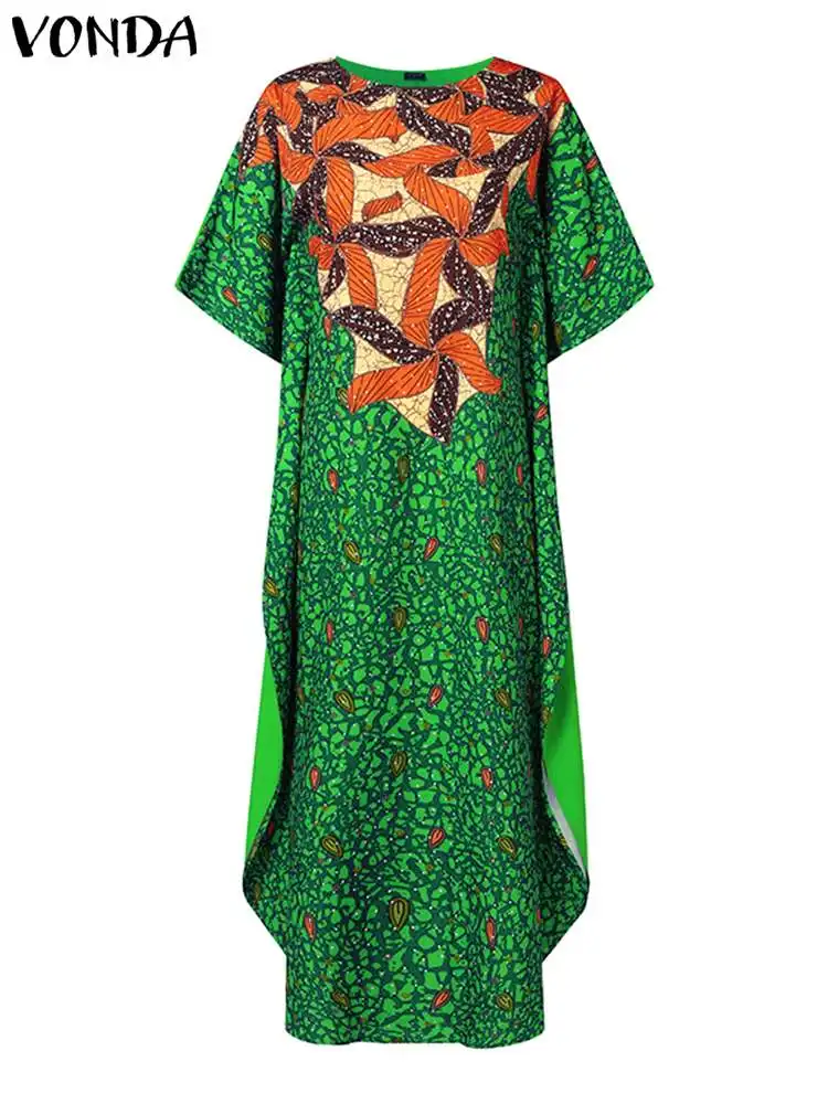 VONDA Bohemian Women Maxi Dress 2024 Summer Party Long Sundress Loose Printed Robe Loose Casual Bat Sleeve Oversize Vestido Robe