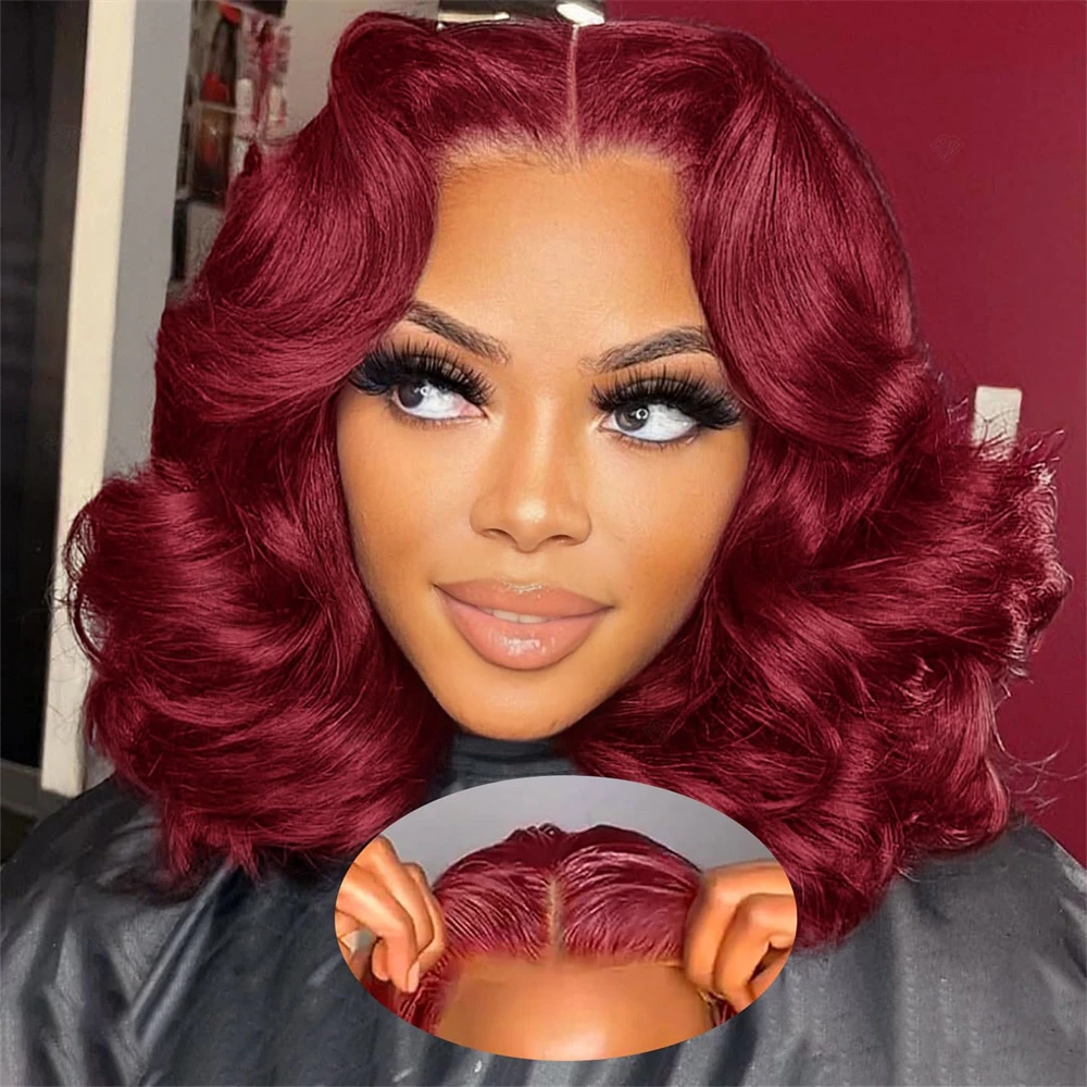 

99J Body Wave Bob Wig 13x4 Transparent Lace Frontal Wig Brazilian 100% Human Hair Wigs Remy Hair 13x4 Lace Front Wig 200 Density