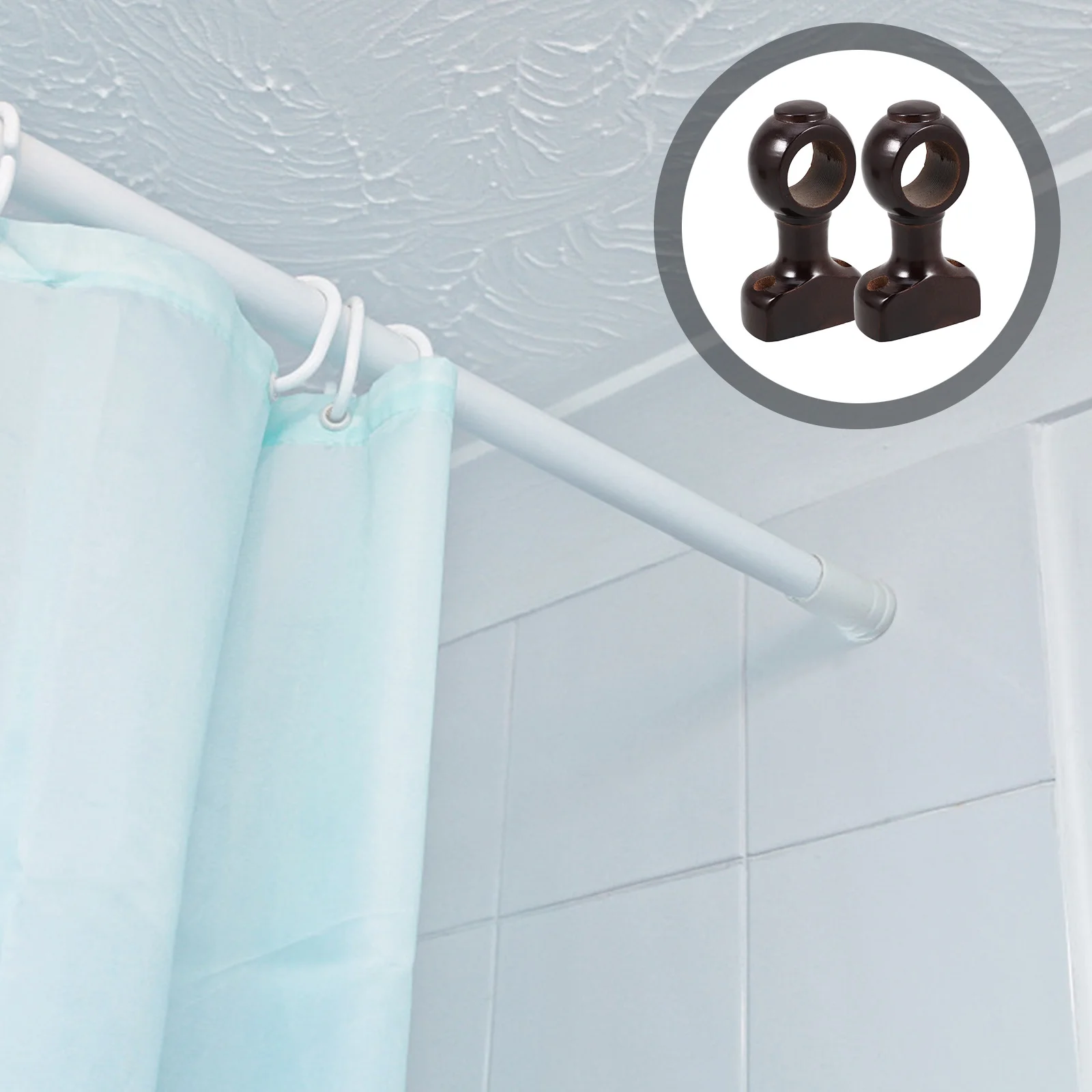 

2Pcs Wood Curtain Rod Brackets Heavy Duty Wall Mounted Elegant Decorative Head Design for Living Room Bedroom Bathroom