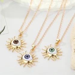 Resin Sun Evil Eye Pendant Necklaces For Women New Colored Eyelash Turkish Blue Eye Sweater Clavicle Chain Wedding Party Jewelry