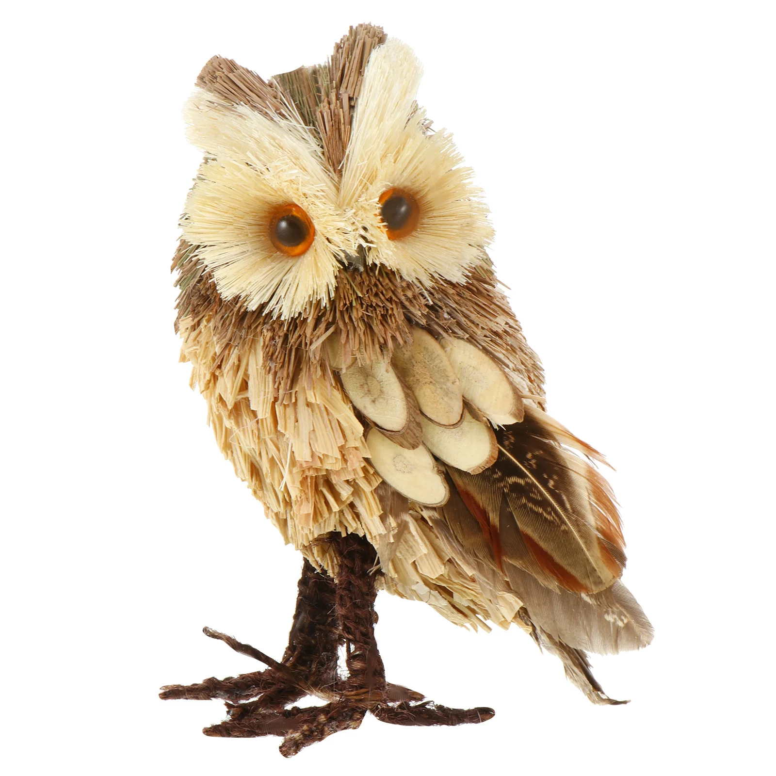 

Small Owl Ornament Fall Decor Figurine Straw Fake Bird Statue Desktop Decoration