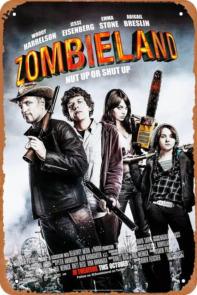 Letrero Metálico de la Película Zombieland, Decoración Vintage para Pared, Hogar, Bar, Pub, Sala de Hombres, Póster de Película de Terror, 8x12 Pulgadas