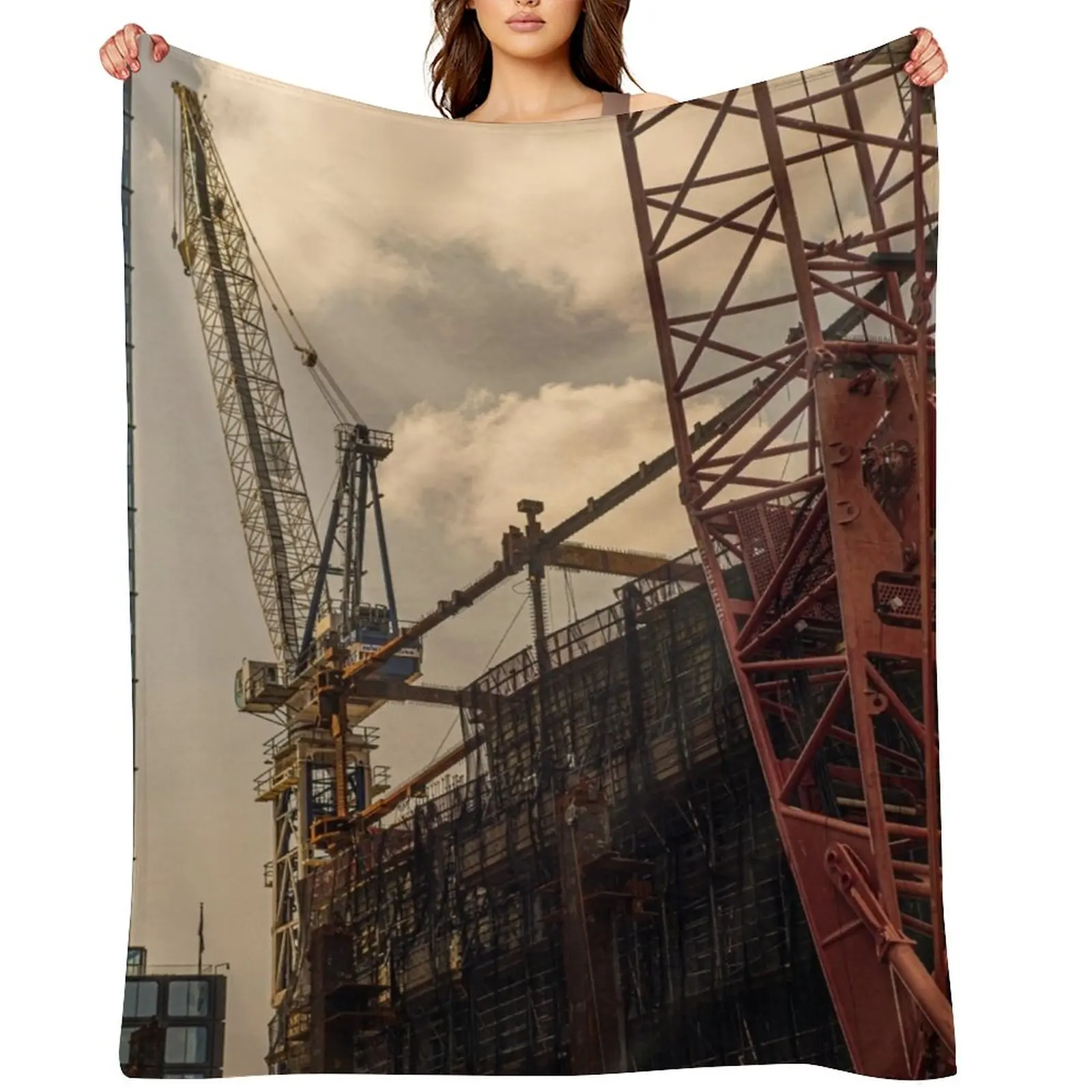 Construction Cranes 2 Throw Blanket Designers Thermal Heavy Hair Blankets