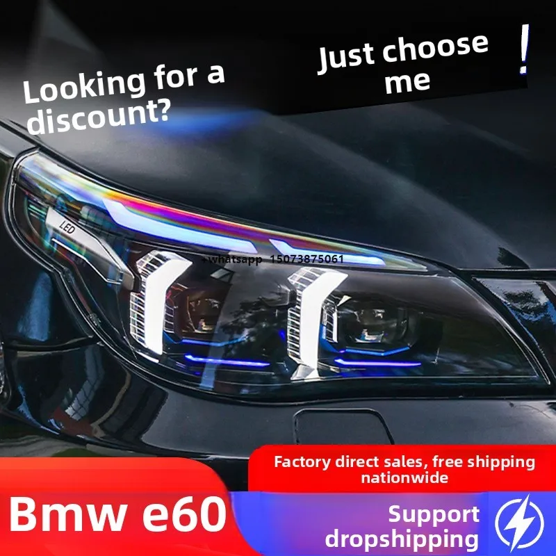 

For 03-10 for 5 Series E60 Headlight Assembly Modification Fang Style LED Dual Color Daytime Running Light 12V New